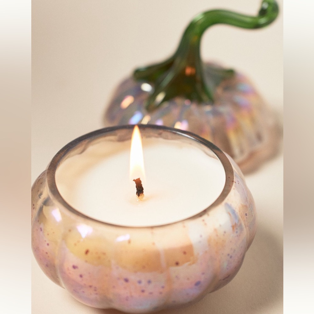 Anthropologie Woody White Birch & Pumpkin Mini Glass Pumpkin Candle - Picture 2 of 2